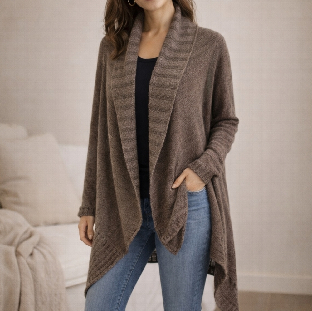 Heartloom Convertible Wrap Cardigan Brown Draped Open Front Shawl Collar S